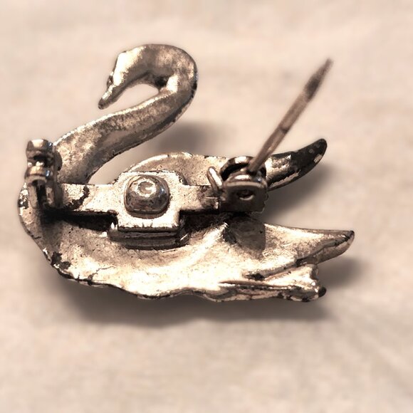 Vintage Pair of Silver-tone and Rhinestone Swan Pins-Circa 40s-50s-Good Cond. - Picture 5 of 10